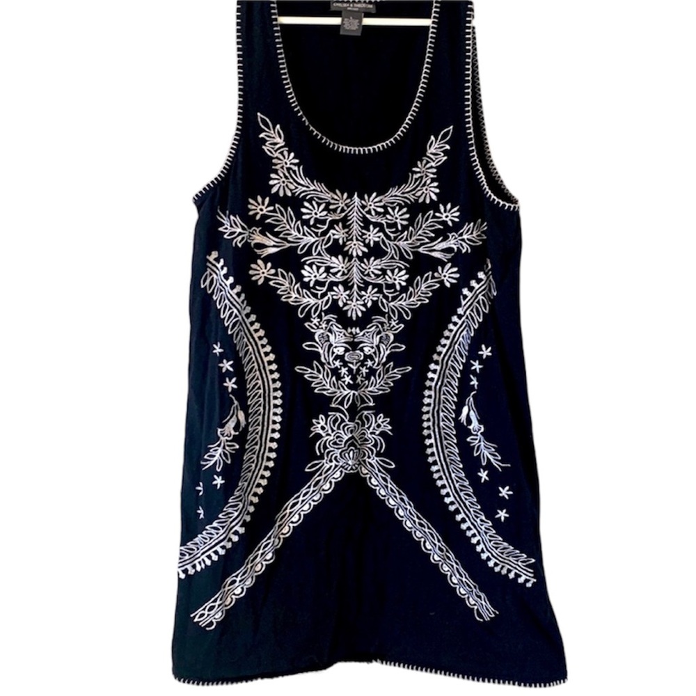 Chelsea & Theodore Black White Sleeveless Summer Embroidered Dress Size Large